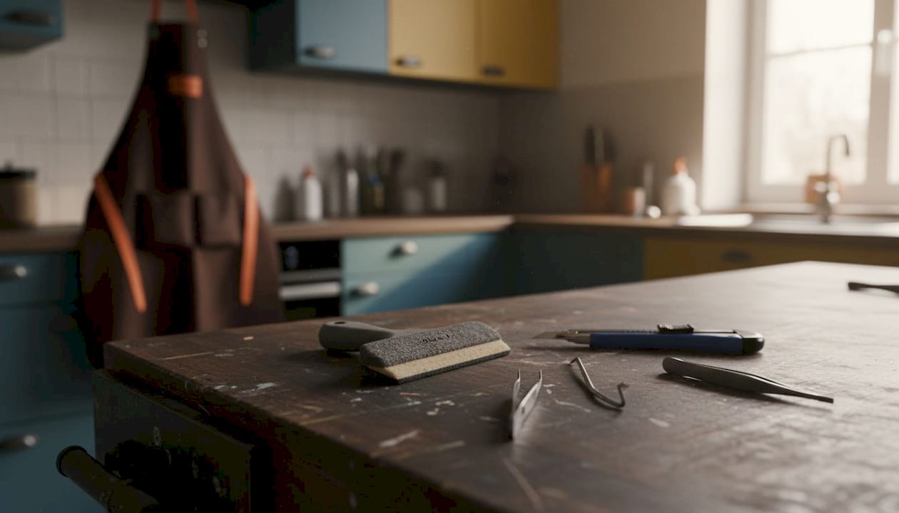 Detailopname van onmisbare tools voor het aanbrengen van folie