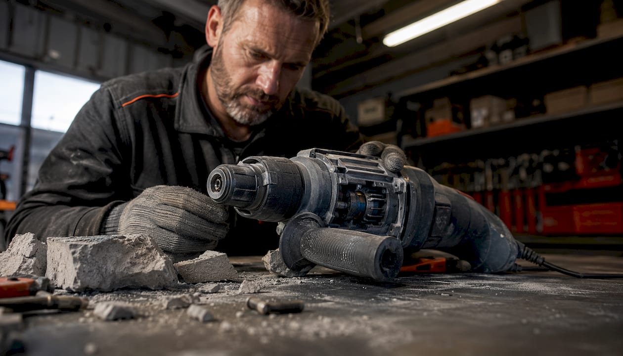Detailopname van een boorhamer met ingebouwd klopmechanisme