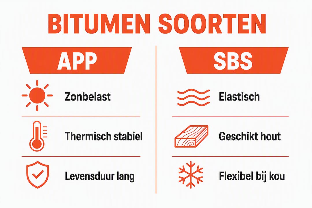 In deze infographic worden de verschillen tussen APP- en SBS-bitumen overzichtelijk naast elkaar gezet.