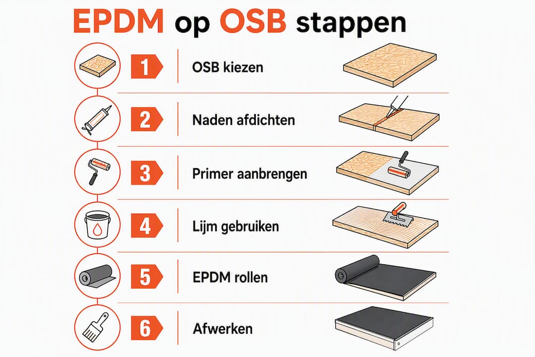 Overzichtelijke infographic: stap voor stap EPDM leggen op een OSB dak