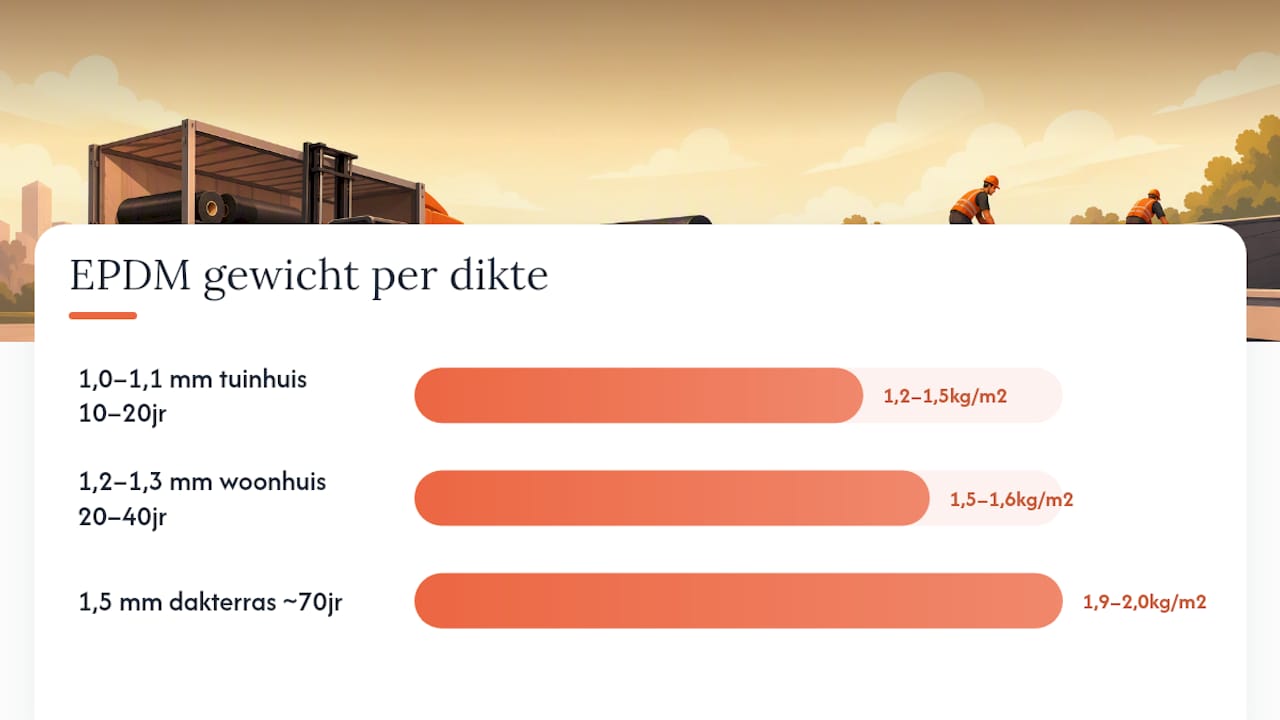 Overzicht van de gewichten van EPDM per dikte en toepassingsgebied