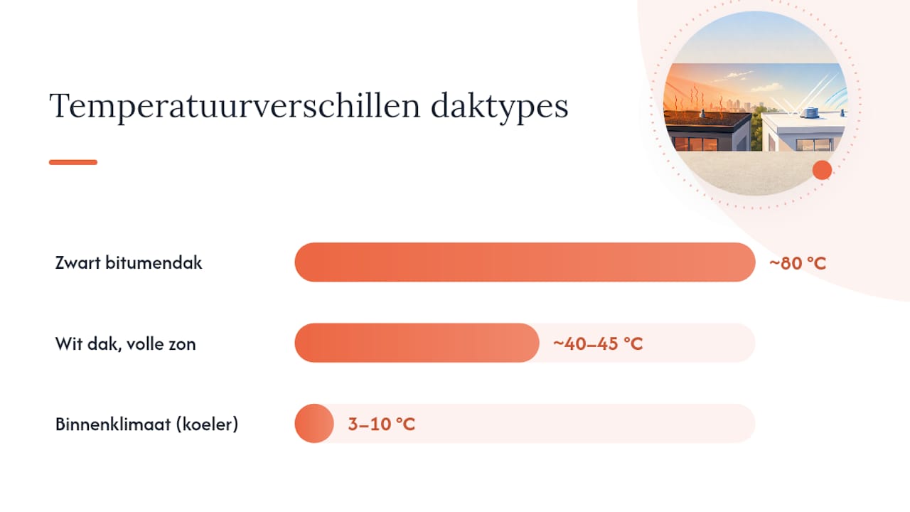 Overzicht: temperatuurverschillen en verkoeling bij zwarte versus witte daken