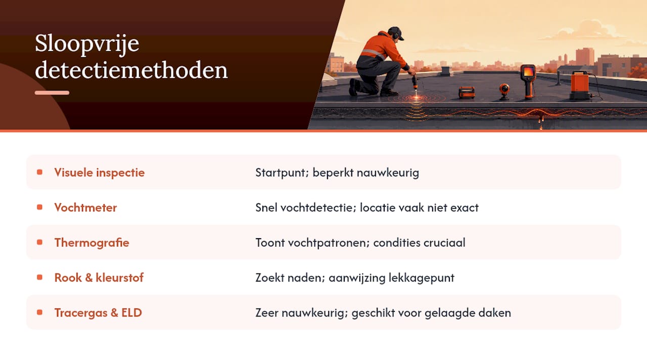 Vergelijkende infographic van lekdetectiemethoden