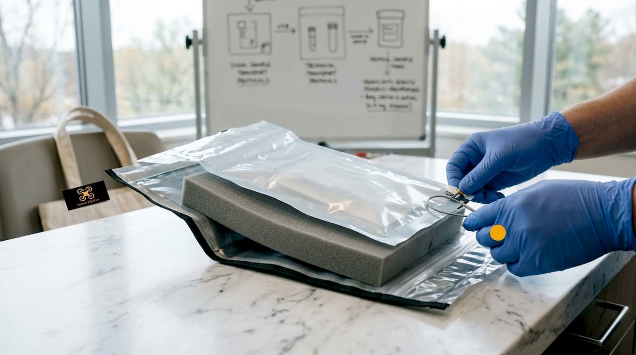 Conditionnement triple protection pour le transport sécurisé des échantillons médicaux
