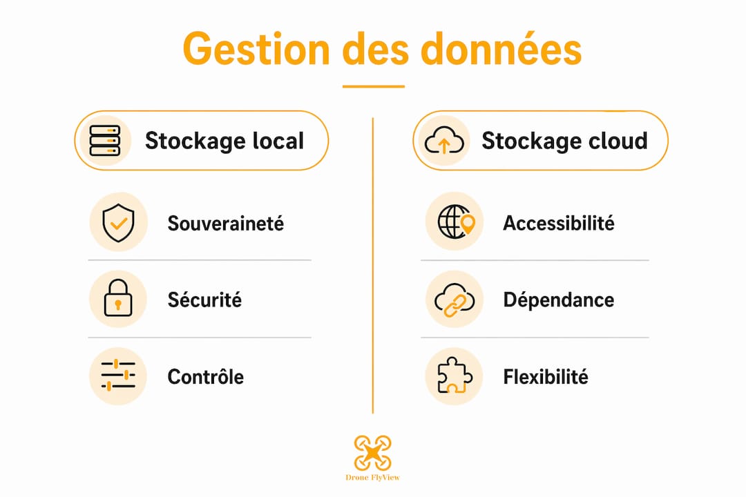 Infographie : quelles différences entre le stockage des données drones en local ou sur le cloud ?