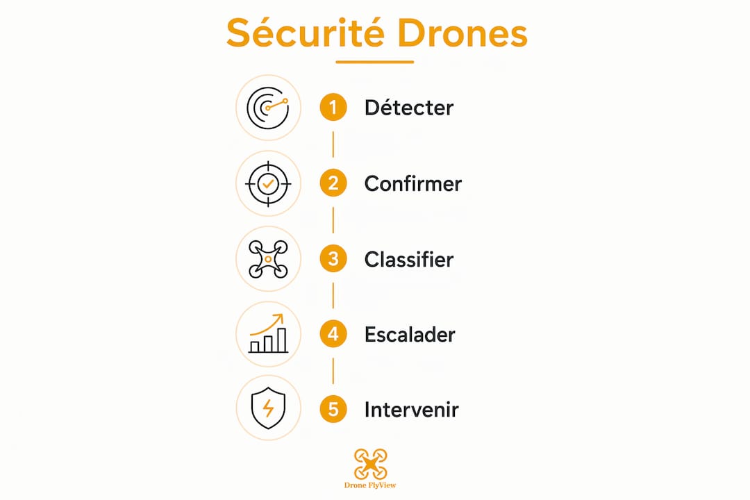 Infographie détaillant les différentes étapes à suivre pour assurer la sécurité des drones lors d'un événement.
