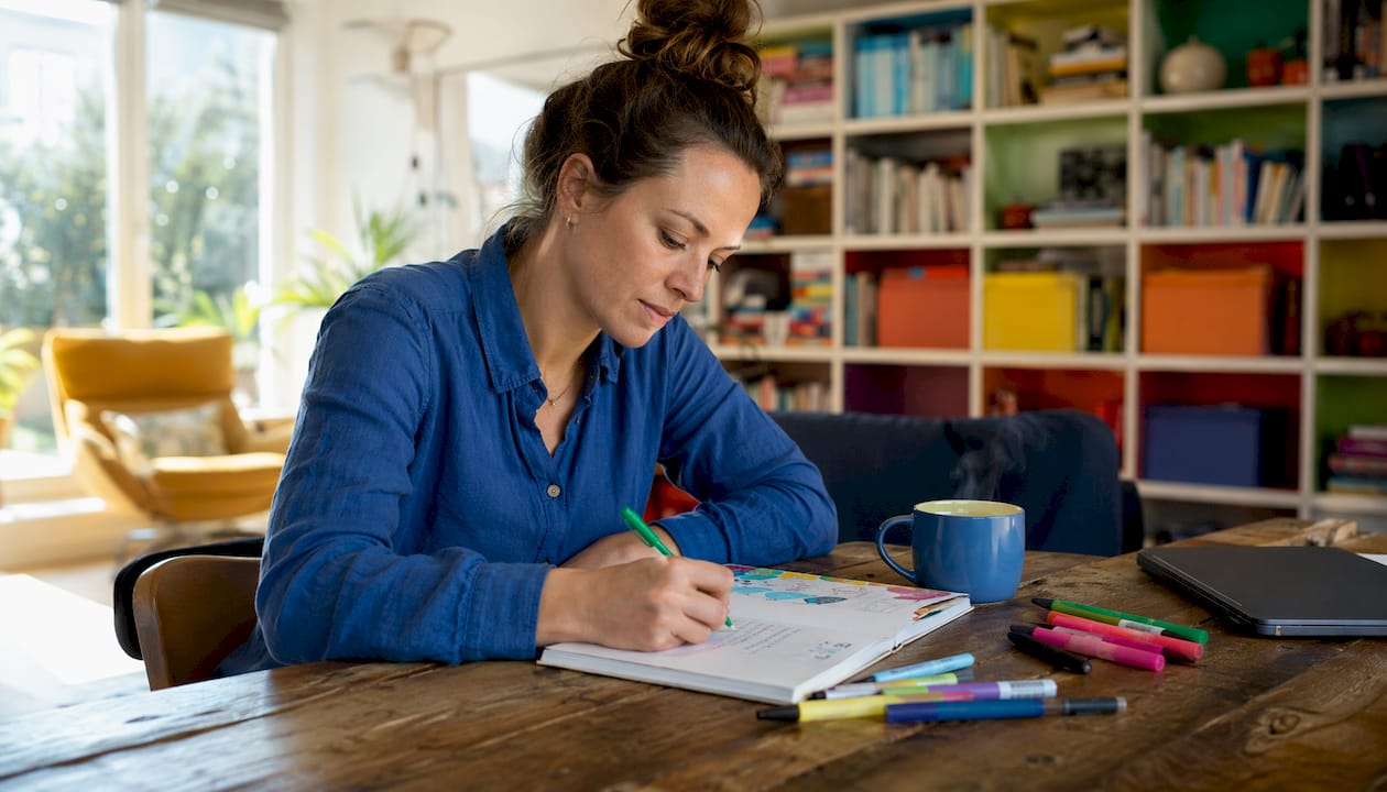 Met pen en papier worden doelen en strategieën uitgedacht en vastgelegd.