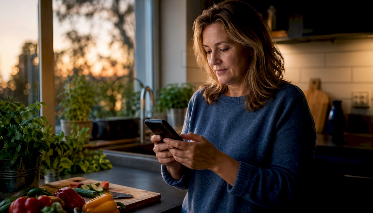 Iemand scrollt op zijn telefoon door de klantbeoordelingen.