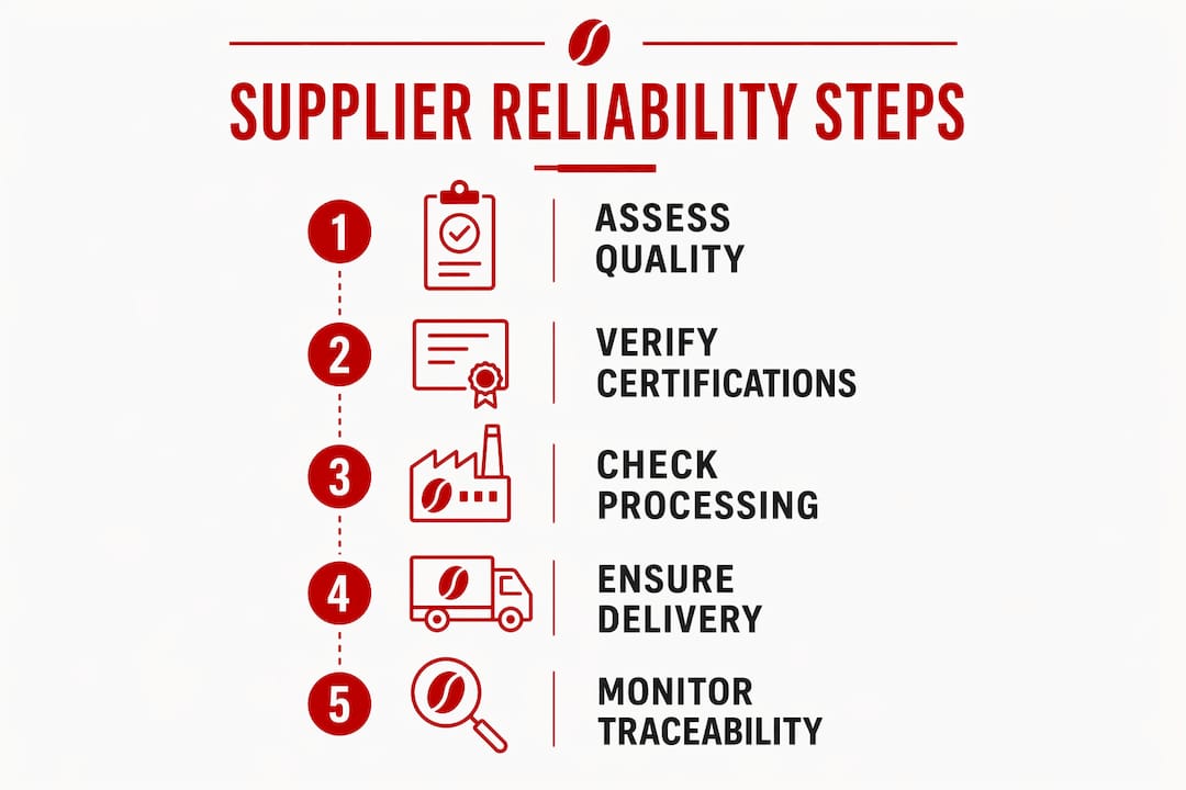 Infographic illustrating steps to ensure coffee supplier reliability