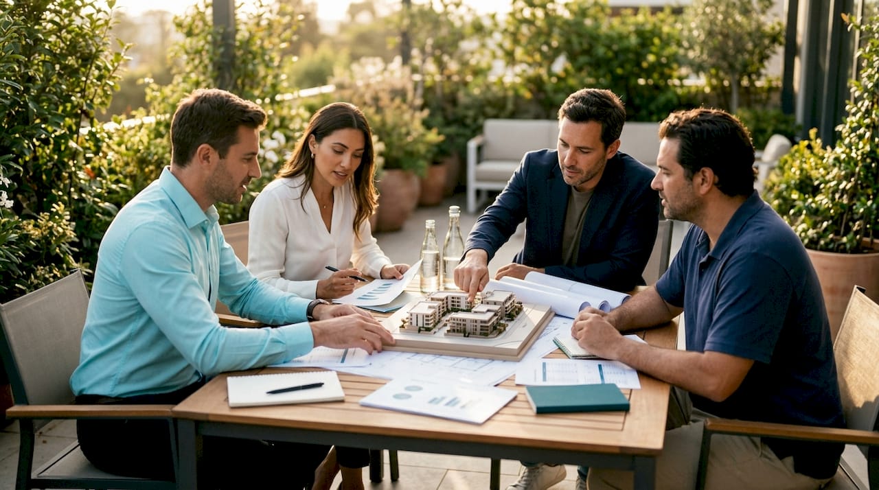 Professionals discussing development in expansion phase