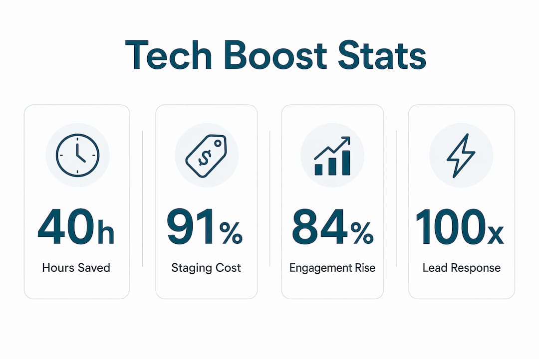 Infographic showing key statistics on technology boosting agent efficiency