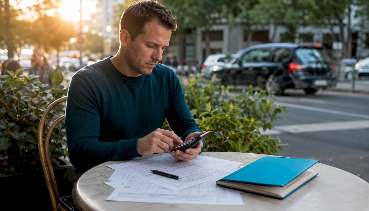 Hands calculating real estate leverage returns
