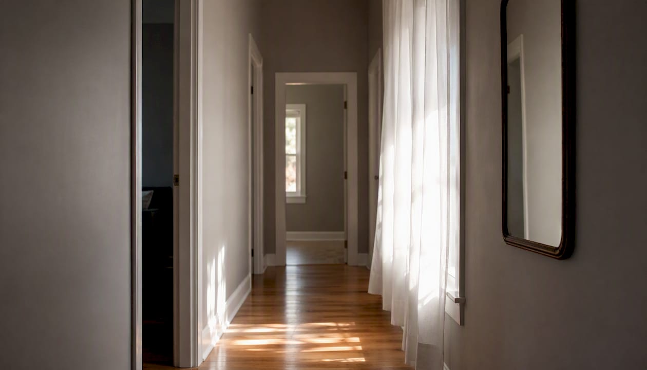 Empty lit hallway in a home