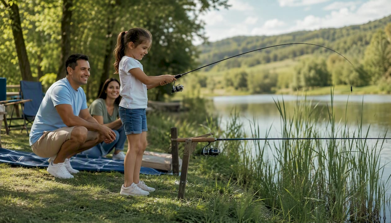 Family fishing at Barterbrook Trout pond