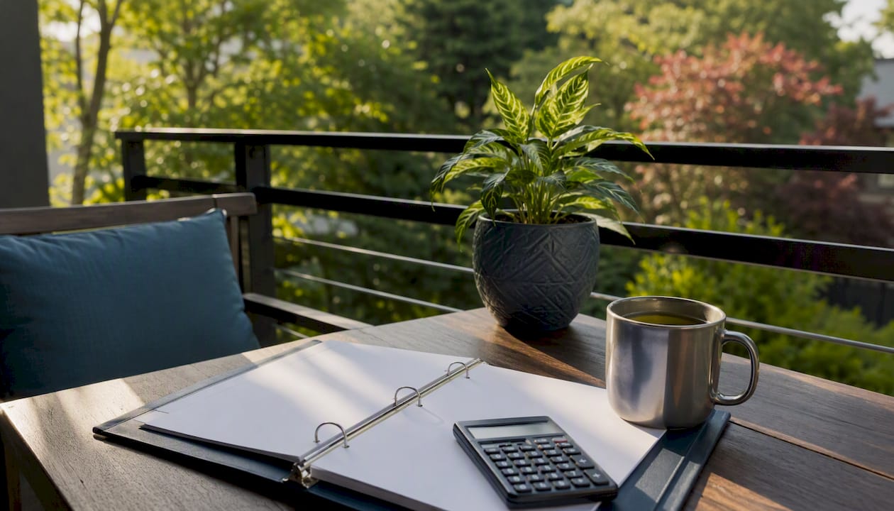 Desk with financial paperwork and calculator