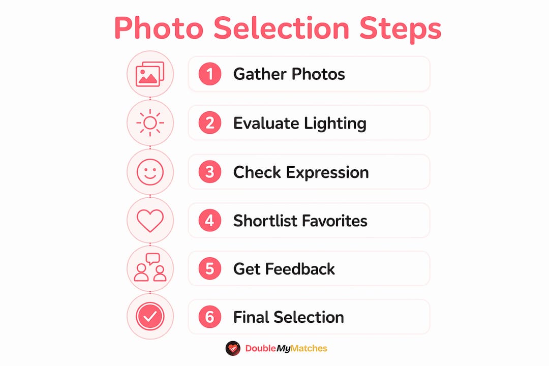 Infographic illustrating dating photo selection steps