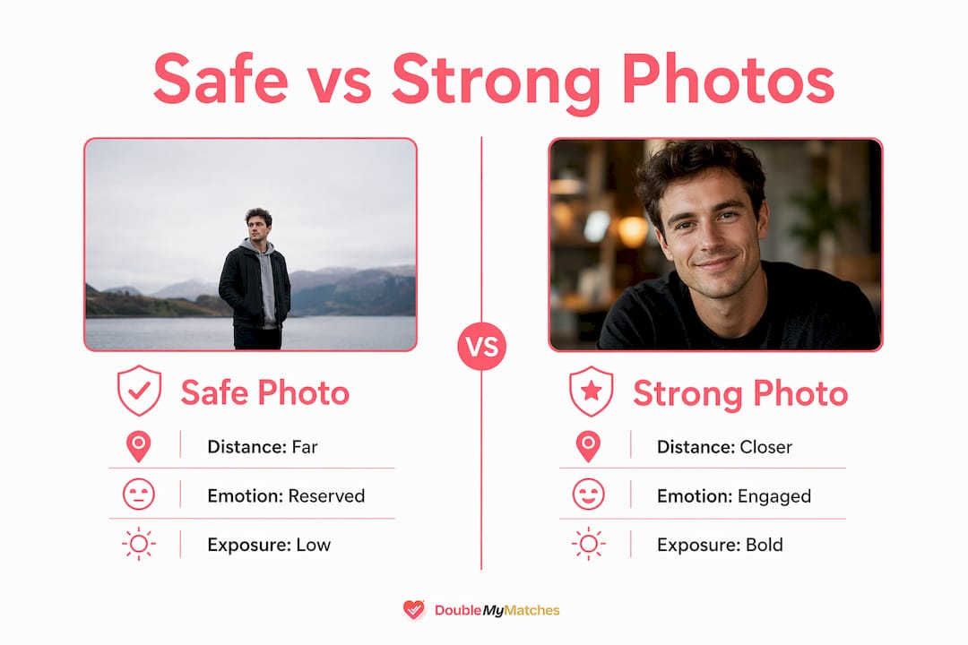 Infographic comparing safe and strong dating photos