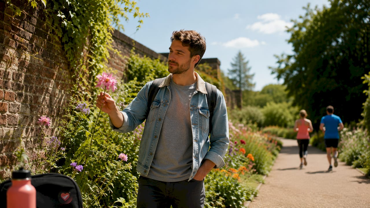 Man lit by warm natural light outdoors
