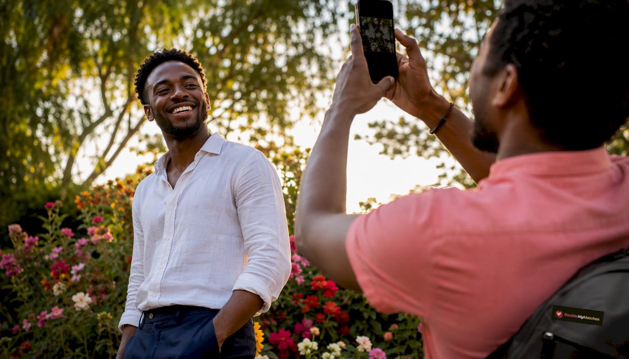 Young man having candid dating photo taken