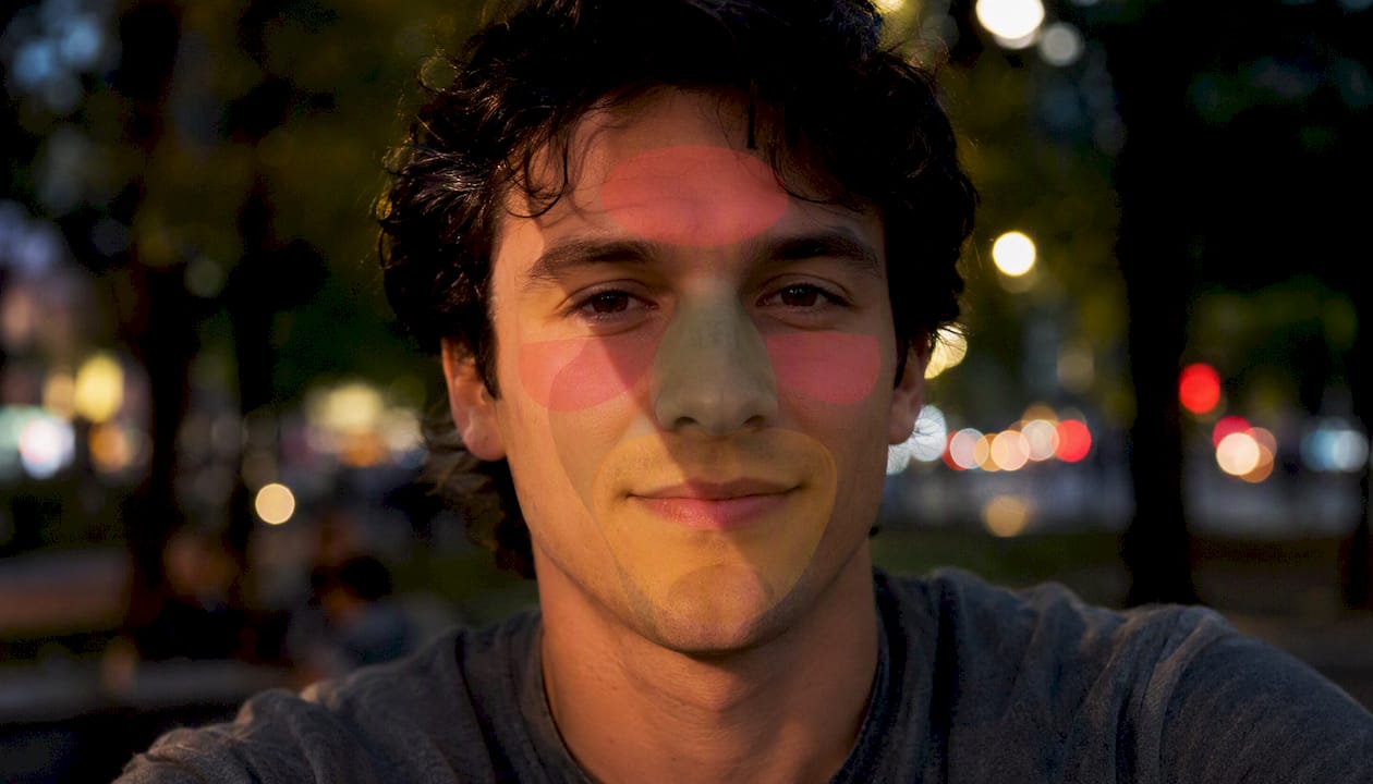 Portrait with AI scoring highlights on face