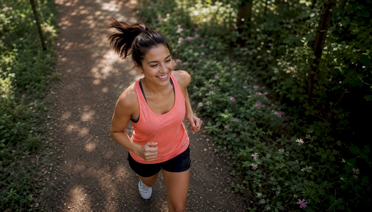 Person cycling outdoors mid-action laugh