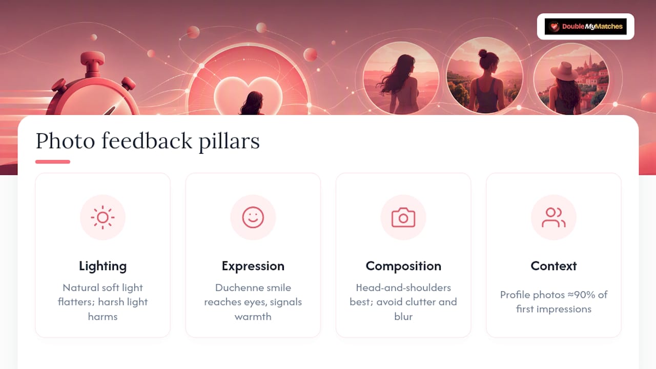 What feedback looks at: lighting, expression, composition and context — overview diagram