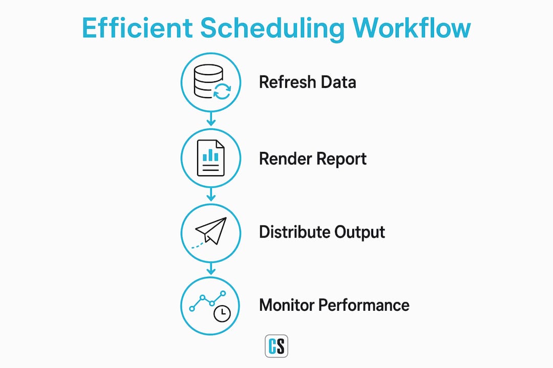 Infographic illustrating Tableau scheduling workflow steps