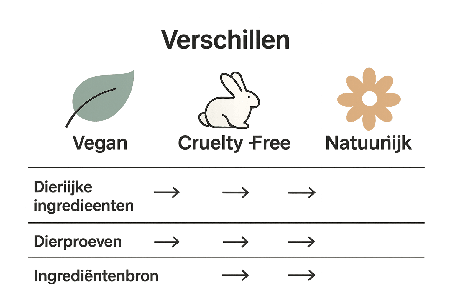 Vergelijking vegan, cruelty-free en natuurlijke cosmetica infographic