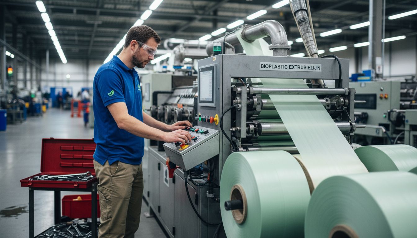 Een ingenieur houdt toezicht op het productieproces van bioplastic.
