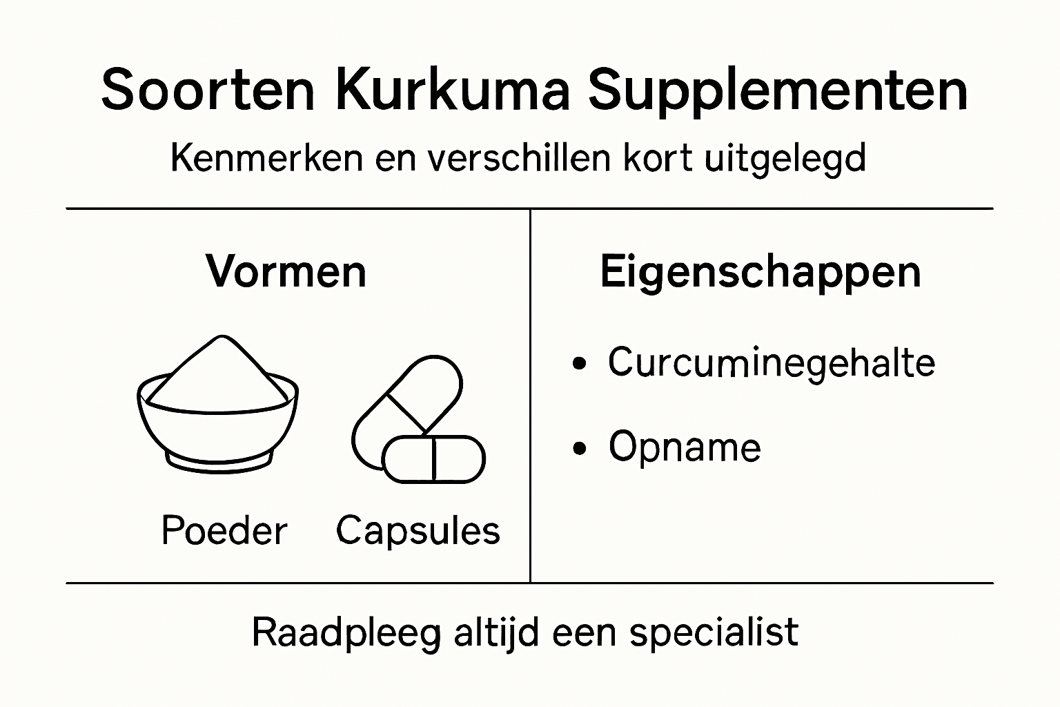 Infographic: Welke soorten kurkumasupplementen zijn er en wat zijn hun kenmerken?