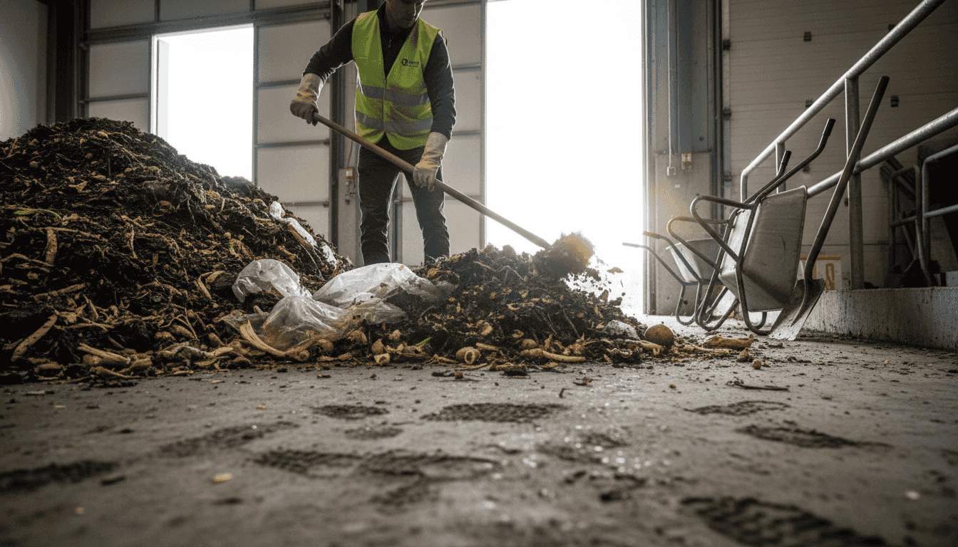 Composteerbare folies mogen bij het organisch afval, mits dit industrieel wordt verwerkt.