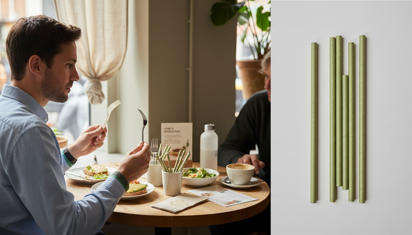 Man gaat voor milieuvriendelijk bestek tijdens lunch in horecazaak