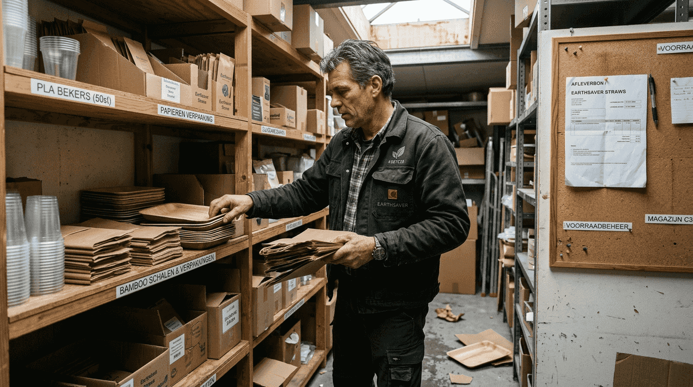 Een medewerker is bezig met het sorteren van milieuvriendelijke verpakkingsmaterialen.