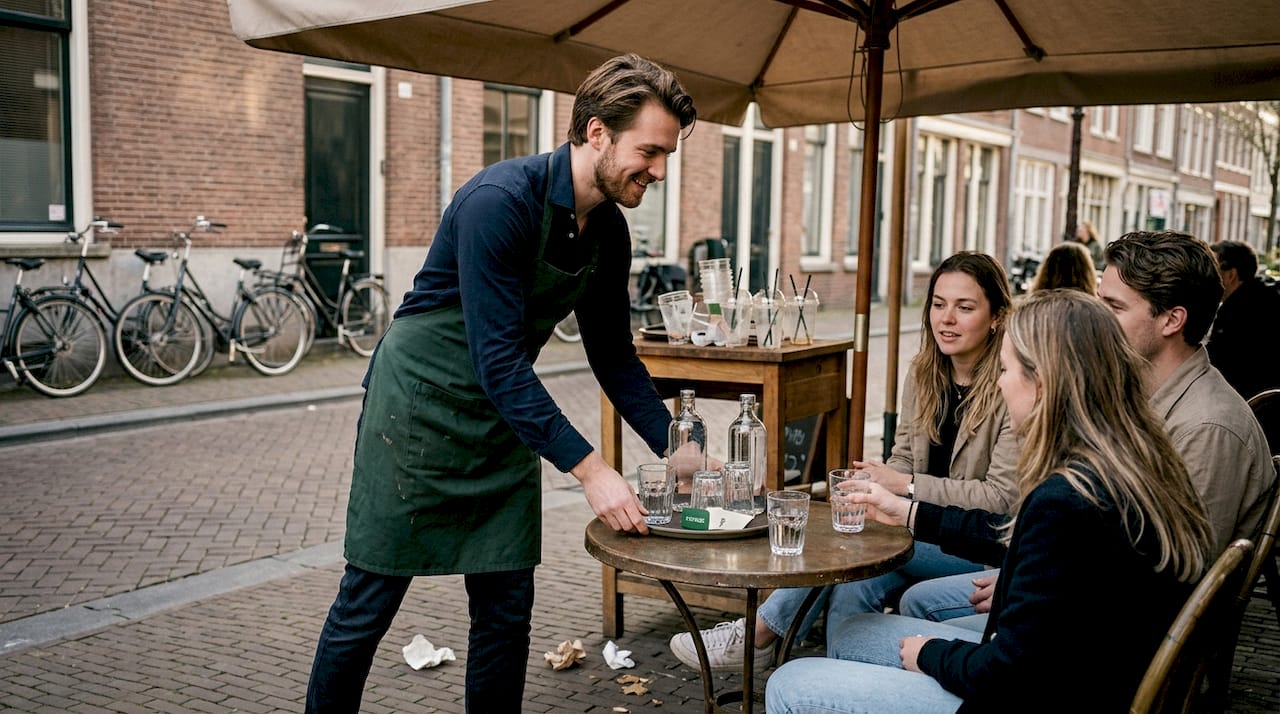Op het terras worden drankjes voortaan geserveerd in herbruikbare glazen.