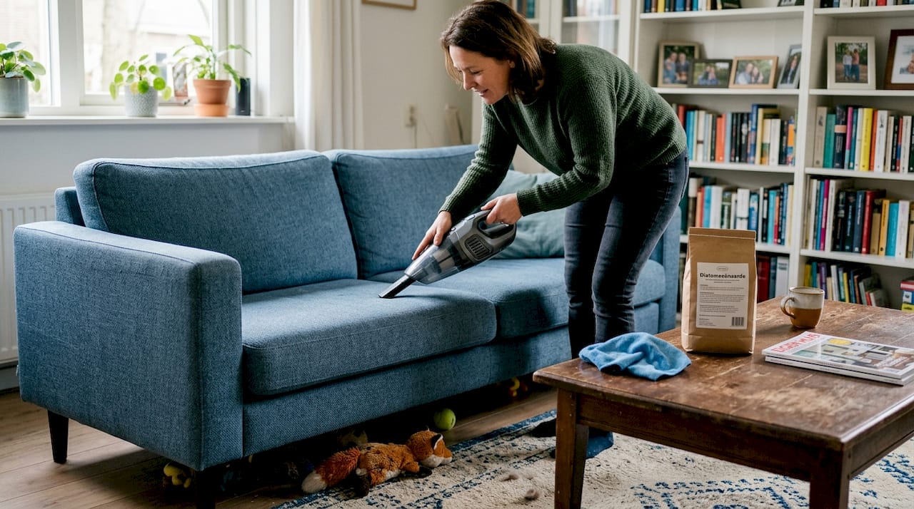 De bank regelmatig schoonmaken om vlooien in huis te voorkomen