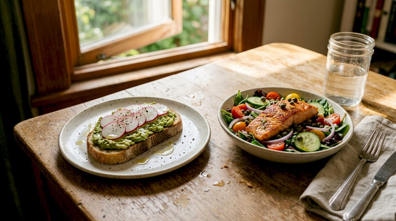 Een lekkere avocadotoast en een frisse zalmsalade met een vleugje CBD-olie