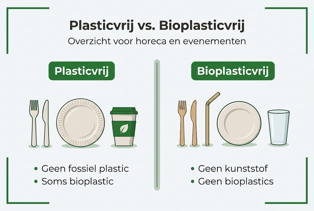 Infographic: het verschil tussen plasticvrij en bioplasticvrij uitgelegd