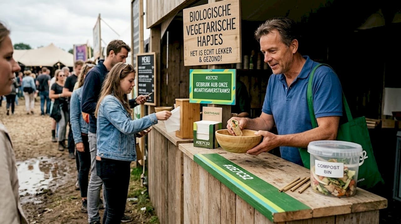 Heerlijke vegetarische borrelhapjes bij de duurzame cateringkraam op het festival