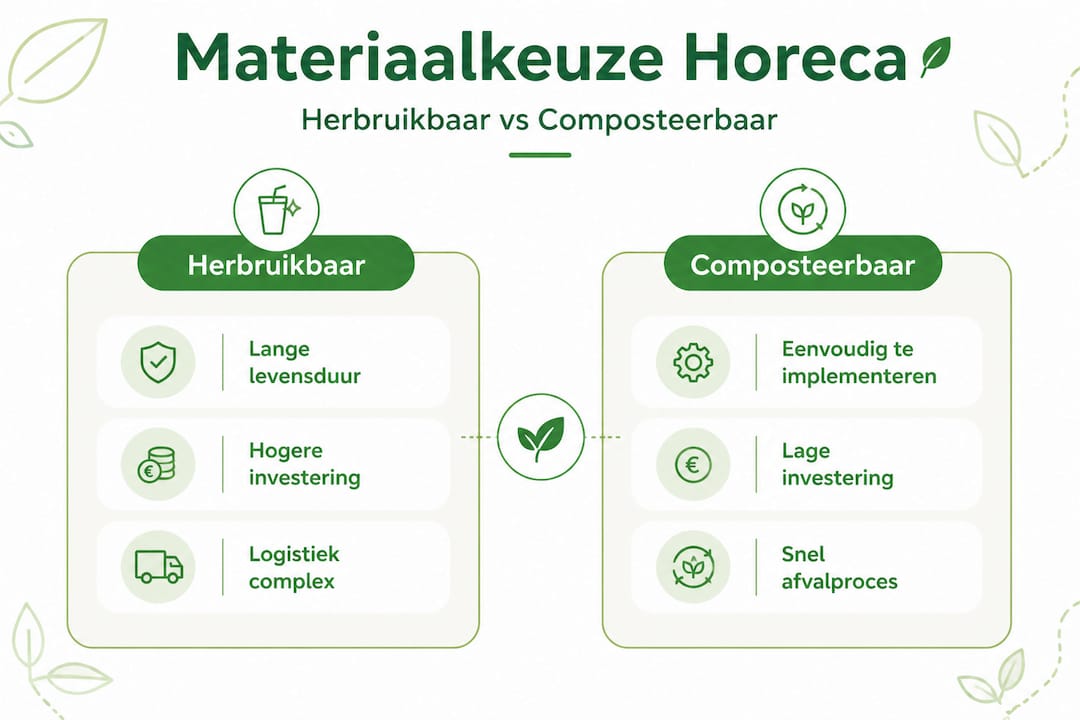 Infographic: herbruikbare materialen versus composteerbare materialen