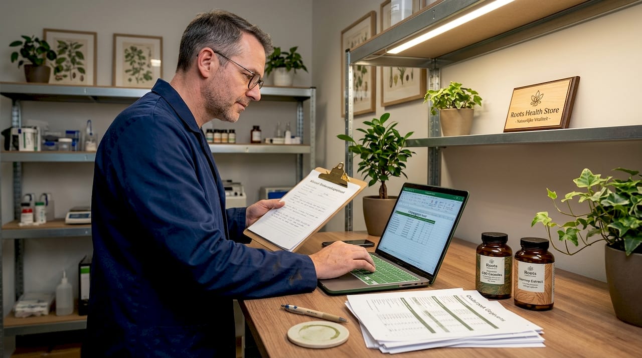 Onderzoeker registreert gegevens voor een klinische studie naar CBD.