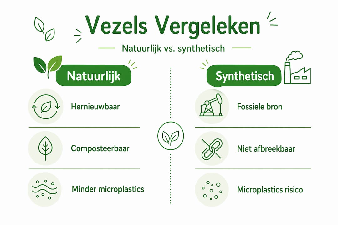 In deze infographic zetten we natuurlijke en synthetische vezels overzichtelijk tegenover elkaar.