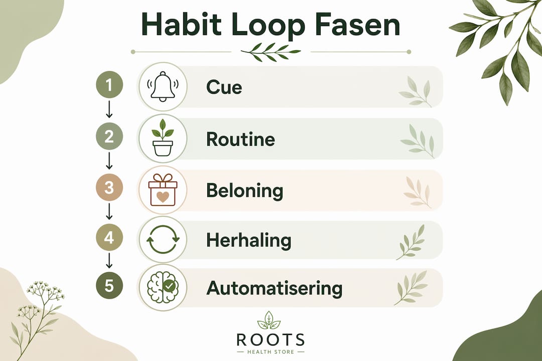 Overzichtelijke infographic met de verschillende fases van een gewoontepatroon