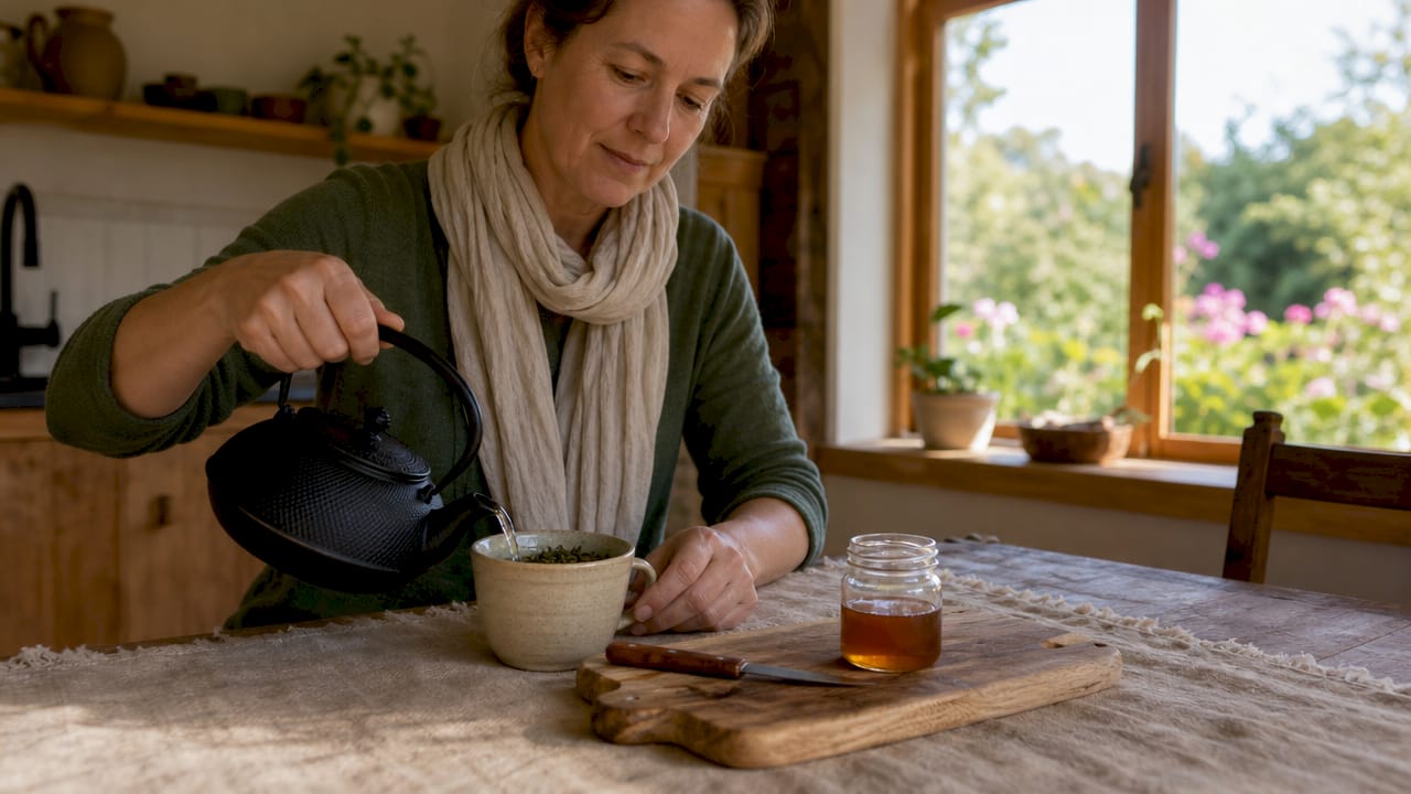 Een vrouw maakt een brandnetelthee klaar als onderdeel van een detoxkuur.