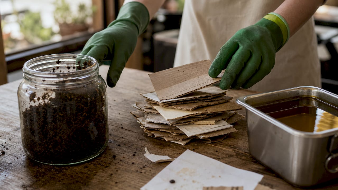 Handen die circulaire reststromen uit de horeca sorteren