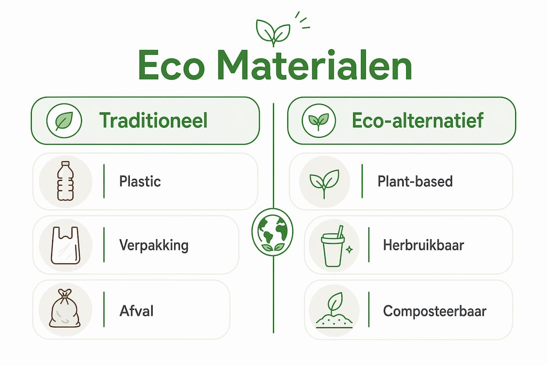 Infographic waarin duurzame materialen worden vergeleken met hun traditionele tegenhangers
