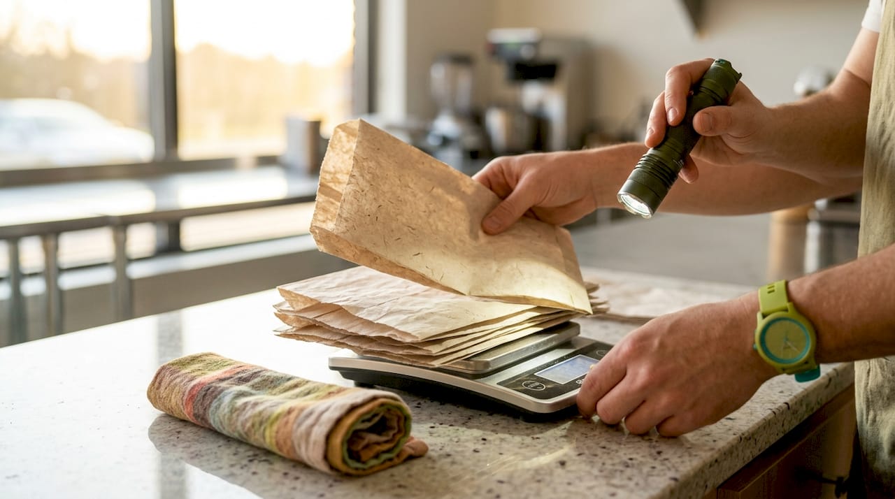 Afvalzak in de horecakeuken met de hand wegen