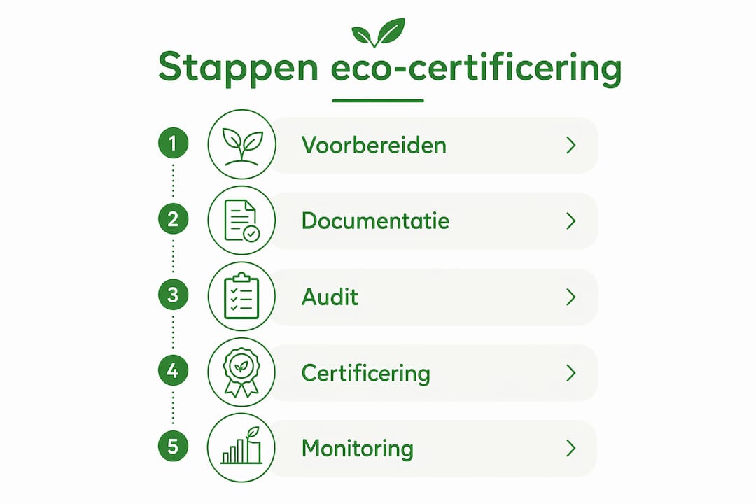 Overzichtelijke infographic met de stappen naar een eco-certificaat voor horecagelegenheden