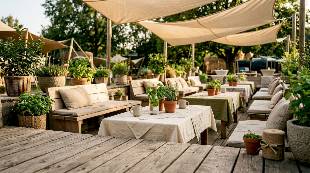 Het hoekje met natuurlijke materialen op onze duurzame evenementenlocatie