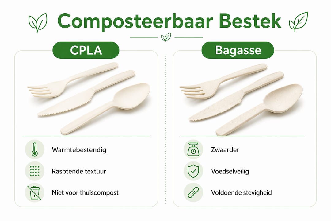 Infographic: overzicht van verschillende materialen voor composteerbaar bestek