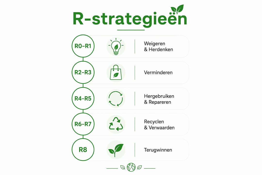 Infographic met een helder overzicht van de R-strategieën binnen de circulaire economie